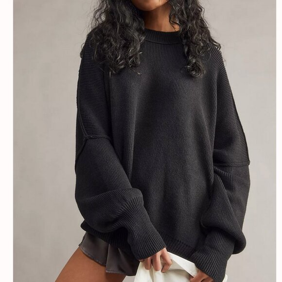 BEST NEW Free People Easy Street Tunic Knit Sweater Black - Picture 1 of 6